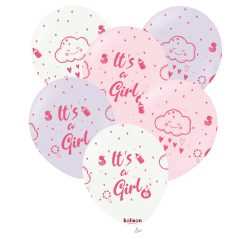 Baloane latex Kalisan 12” (30 cm) Printed Baby Shower It's a Girl 25/set Baloane latex Kalisan 12” (30 cm) Printed Baby Shower It's a Girl 25/set