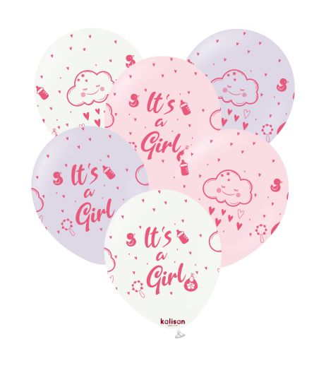 Baloane latex Kalisan 12” (30 cm) Printed Baby Shower It's a Girl 25/set Baloane latex Kalisan 12” (30 cm) Printed Baby Shower It's a Girl 25/set