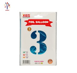 Baloane folie 40” (100 cm) albastru cifra 3