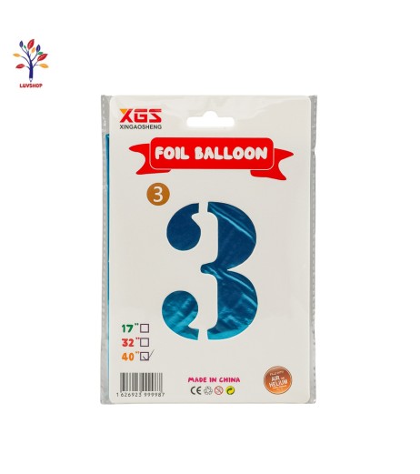 Foil balloons 40” (100 cm) blue number 3