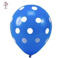 Baloane latex albastre cu buline albe 10'' (25 cm) 100 buc/set