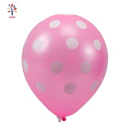 Baloane latex roz cu buline albe 10'' (25 cm) 100 buc/set