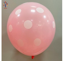 Baloane latex roz deschis cu buline albe 10'' (25 cm) 100 buc/set