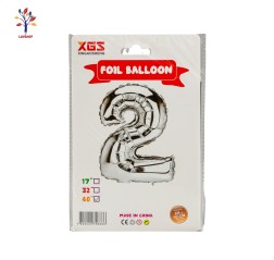 Baloane folie 40” (100 cm) argintiu cifra 2