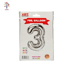 Baloane folie 40” (100 cm) argintiu cifra 3