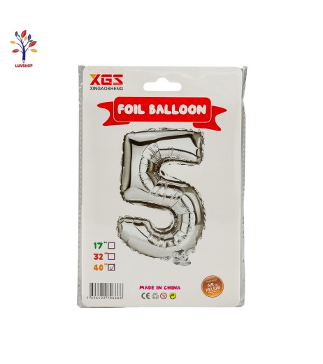Foil balloons 40” (100 cm) silver number 5