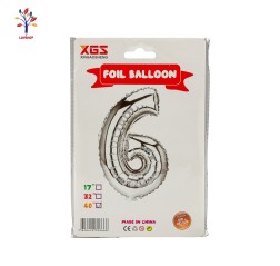 Baloane folie 40” (100 cm) argintiu cifra 6