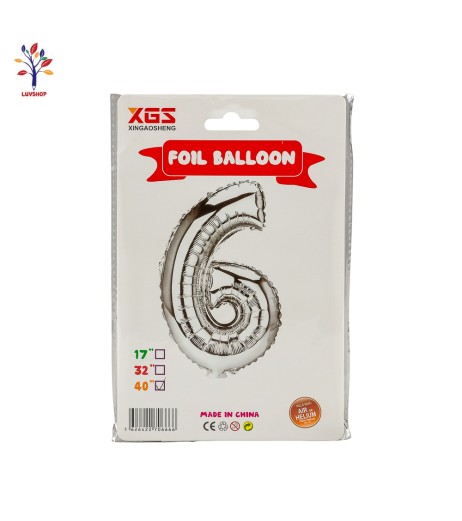 Foil balloons 40” (100 cm) silver number 6