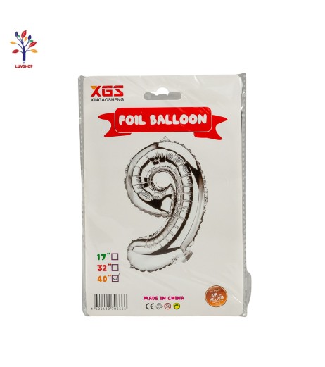 Foil balloons 40” (100 cm) silver number 9