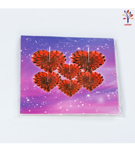 BP86 - Decor petrecere inimi rosii din hartie 6 buc/set Decor petrecere inimi rosii din hartie 6 buc/set