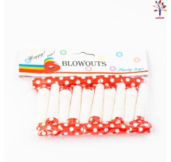 Suflatori petrecere carton+plastic cu buline  10 buc/set